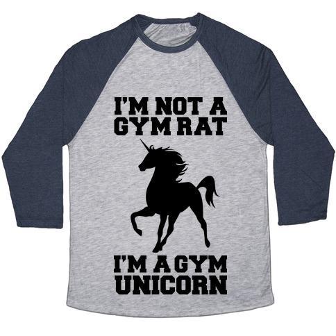 Virgin Teez  Baseball Tee Unisex Tri-Blend Baseball Tee / small / Athletic Gray / Navy I'M NOT A GYM RAT I'M A GYM UNICORN UNISEX TRI-BLEND BASEBALL TEE