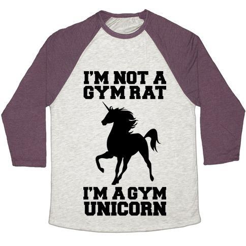 Virgin Teez  Baseball Tee Unisex Tri-Blend Baseball Tee / small / Oatmeal / Maroon I'M NOT A GYM RAT I'M A GYM UNICORN UNISEX TRI-BLEND BASEBALL TEE