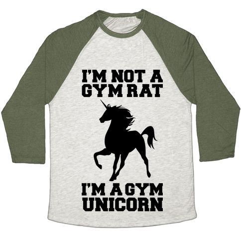 Virgin Teez  Baseball Tee Unisex Tri-Blend Baseball Tee / small / Oatmeal / Moss I'M NOT A GYM RAT I'M A GYM UNICORN UNISEX TRI-BLEND BASEBALL TEE