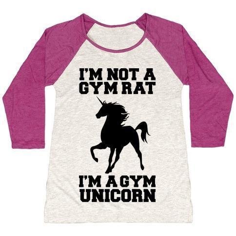 Virgin Teez  Baseball Tee Women's Tri-Blend Baseball Tee / small / Oatmeal / Berry I'M NOT A GYM RAT I'M A GYM UNICORN WOMEN'S TRI-BLEND BASEBALL TEE