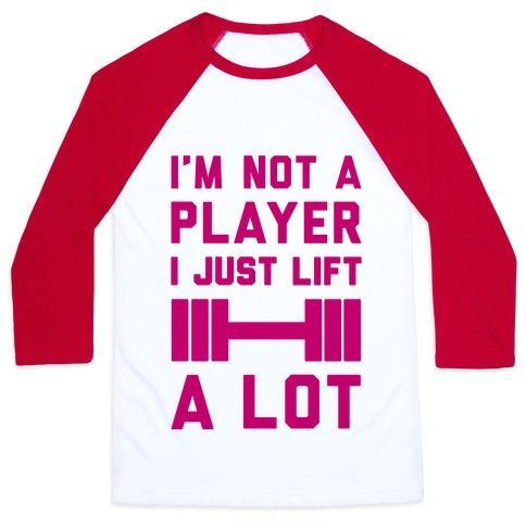 Virgin Teez  Baseball Tee Unisex Classic Baseball Tee / x-small / White/Red I'M NOT A PLAYER UNISEX CLASSIC BASEBALL TEE