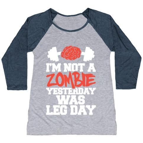 Virgin Teez  Baseball Tee Women's Tri-Blend Baseball Tee / small / Athletic Gray / Navy I'M NOT A ZOMBIE, YESTERDAY WAS LEG DAY WOMEN'S TRI-BLEND BASEBALL TEE