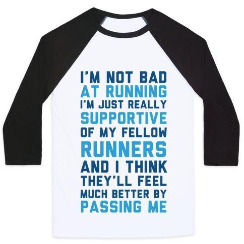 Virgin Teez  Baseball Tee Unisex Classic Baseball Tee / x-small / White/Black I'M NOT BAD AT RUNNING UNISEX CLASSIC BASEBALL TEE