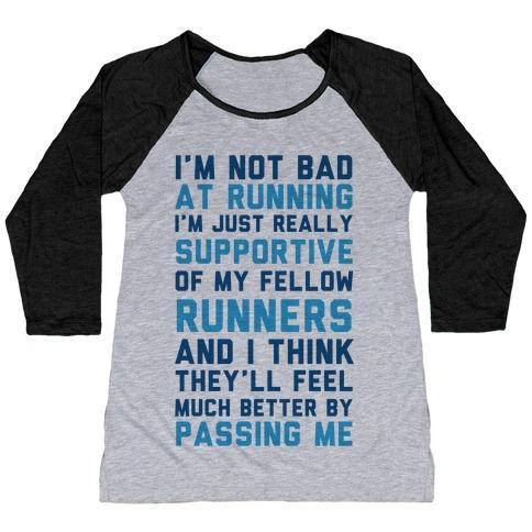 Virgin Teez  Baseball Tee Women's Tri-Blend Baseball Tee / small / Athletic Gray / Black I'M NOT BAD AT RUNNING WOMEN'S TRI-BLEND BASEBALL TEE
