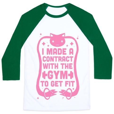 Virgin Teez  Baseball Tee Unisex Classic Baseball Tee / x-small / White/Dark Green I MADE A CONTRACT WITH THE GYM TO GET FIT UNISEX CLASSIC BASEBALL TEE