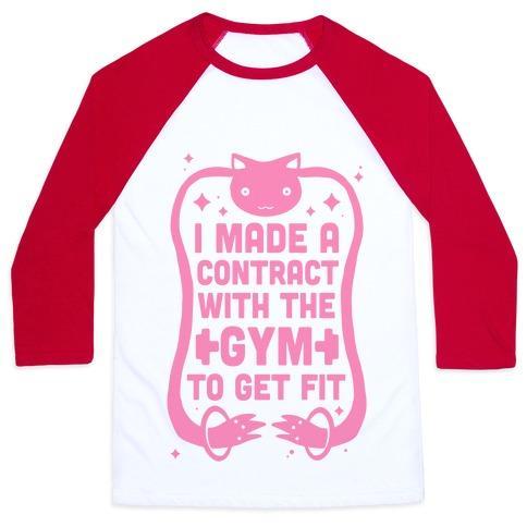 Virgin Teez  Baseball Tee Unisex Classic Baseball Tee / x-small / White/Red I MADE A CONTRACT WITH THE GYM TO GET FIT UNISEX CLASSIC BASEBALL TEE