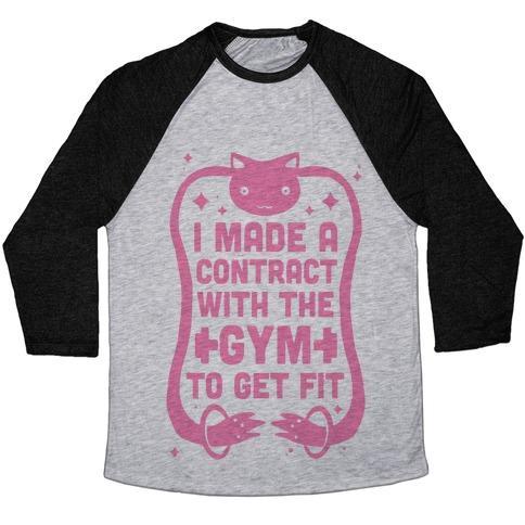 Virgin Teez  Baseball Tee Unisex Tri-Blend Baseball Tee / small / Athletic Gray / Black I MADE A CONTRACT WITH THE GYM TO GET FIT UNISEX TRI-BLEND BASEBALL TEE