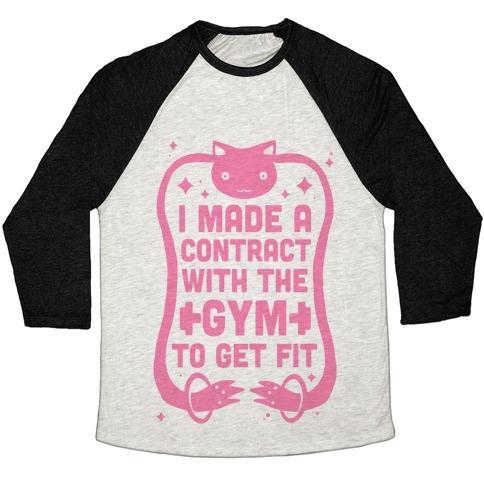 Virgin Teez  Baseball Tee Unisex Tri-Blend Baseball Tee / small / Oatmeal / Black I MADE A CONTRACT WITH THE GYM TO GET FIT UNISEX TRI-BLEND BASEBALL TEE