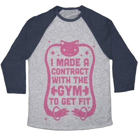 Virgin Teez  Baseball Tee Unisex Tri-Blend Baseball Tee / small / Athletic Gray / Navy I MADE A CONTRACT WITH THE GYM TO GET FIT UNISEX TRI-BLEND BASEBALL TEE