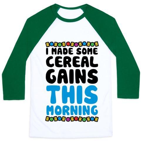 Virgin Teez  Baseball Tee Unisex Classic Baseball Tee / x-small / White/Dark Green I MADE SOME CEREAL GAINS THIS MORNING UNISEX CLASSIC BASEBALL TEE