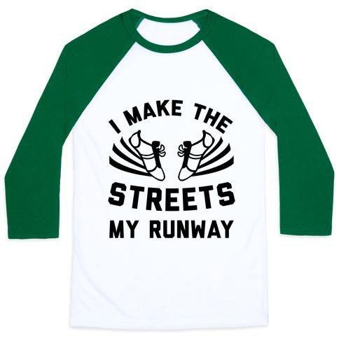Virgin Teez  Baseball Tee Unisex Classic Baseball Tee / x-small / White/Dark Green I MAKE THE STREETS MY RUNWAY UNISEX CLASSIC BASEBALL TEE