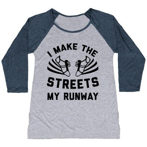 Virgin Teez  Baseball Tee Women's Tri-Blend Baseball Tee / small / Athletic Gray / Navy I MAKE THE STREETS MY RUNWAY WOMEN'S TRI-BLEND BASEBALL TEE