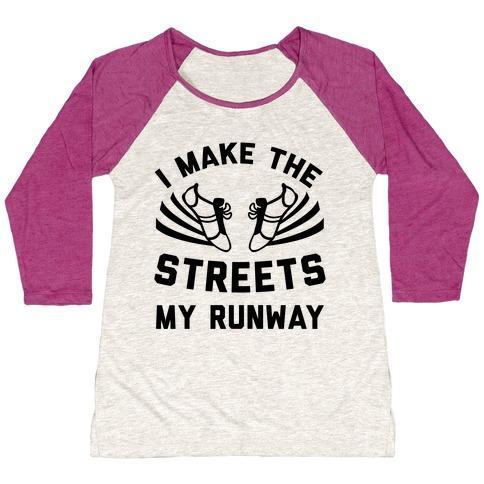 Virgin Teez  Baseball Tee Women's Tri-Blend Baseball Tee / small / Oatmeal / Berry I MAKE THE STREETS MY RUNWAY WOMEN'S TRI-BLEND BASEBALL TEE