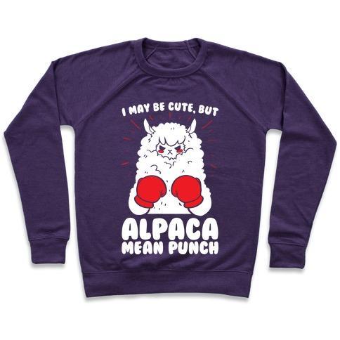 Virgin Teez  Pullover Crewneck Sweatshirt / x-small / Purple I MAY BE CUTE BUT ALPACA MEAN PUNCH! CREWNECK SWEATSHIRT