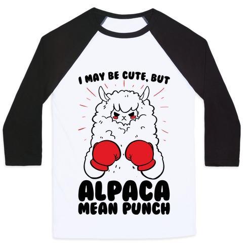 Virgin Teez  Baseball Tee Unisex Classic Baseball Tee / x-small / White/Black I MAY BE CUTE BUT ALPACA MEAN PUNCH! UNISEX CLASSIC BASEBALL TEE