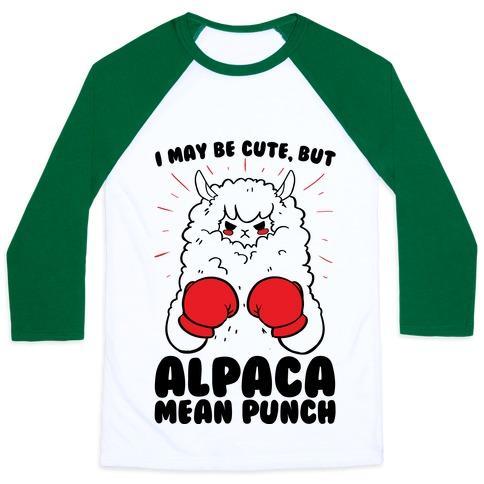 Virgin Teez  Baseball Tee Unisex Classic Baseball Tee / x-small / White/Dark Green I MAY BE CUTE BUT ALPACA MEAN PUNCH! UNISEX CLASSIC BASEBALL TEE
