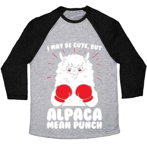 Virgin Teez  Baseball Tee Unisex Tri-Blend Baseball Tee / small / Athletic Gray / Black I MAY BE CUTE BUT ALPACA MEAN PUNCH! UNISEX TRI-BLEND BASEBALL TEE