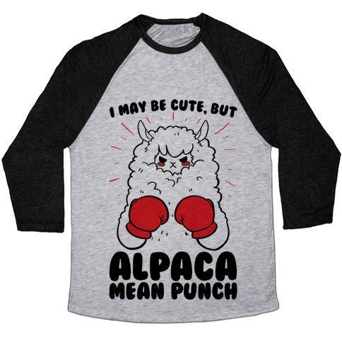 Virgin Teez  Baseball Tee Unisex Tri-Blend Baseball Tee / small / Athletic Gray / Black I MAY BE CUTE BUT ALPACA MEAN PUNCH! UNISEX TRI-BLEND BASEBALL TEE