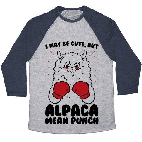 Virgin Teez  Baseball Tee Unisex Tri-Blend Baseball Tee / small / Athletic Gray / Navy I MAY BE CUTE BUT ALPACA MEAN PUNCH! UNISEX TRI-BLEND BASEBALL TEE