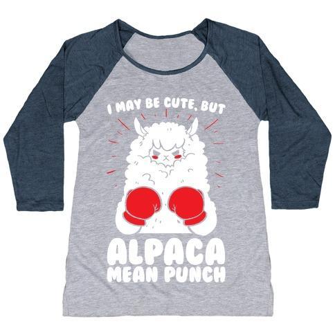 Virgin Teez  Baseball Tee Women's Tri-Blend Baseball Tee / small / Athletic Gray / Navy I MAY BE CUTE BUT ALPACA MEAN PUNCH! WOMEN'S TRI-BLEND BASEBALL TEE
