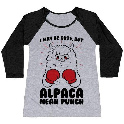 Virgin Teez  Baseball Tee Women's Tri-Blend Baseball Tee / small / Athletic Gray / Black I MAY BE CUTE BUT ALPACA MEAN PUNCH! WOMEN'S TRI-BLEND BASEBALL TEE
