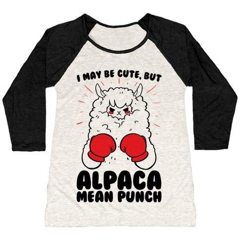 Virgin Teez  Baseball Tee Women's Tri-Blend Baseball Tee / small / Oatmeal / Black I MAY BE CUTE BUT ALPACA MEAN PUNCH! WOMEN'S TRI-BLEND BASEBALL TEE