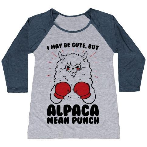 Virgin Teez  Baseball Tee Women's Tri-Blend Baseball Tee / small / Athletic Gray / Navy I MAY BE CUTE BUT ALPACA MEAN PUNCH! WOMEN'S TRI-BLEND BASEBALL TEE