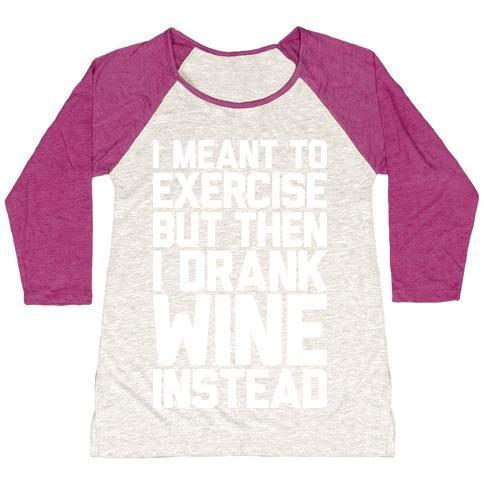 Virgin Teez  Baseball Tee Women's Tri-Blend Baseball Tee / small / Oatmeal / Berry I MEANT TO EXERCISE WOMEN'S TRI-BLEND BASEBALL TEE