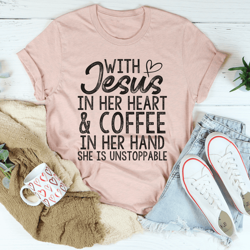 Jesus In Her Heart And Coffee In Her Hand T-Shirt