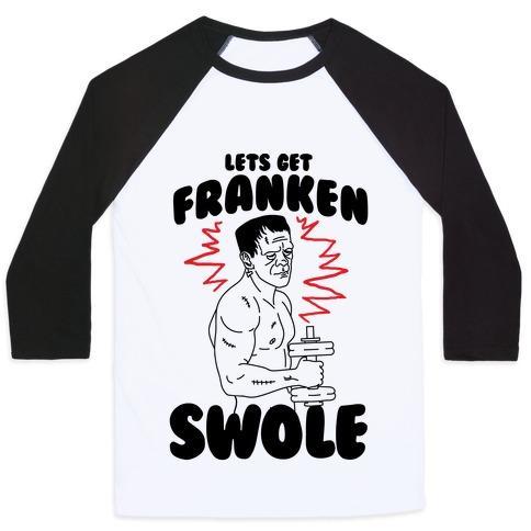 Virgin Teez  Baseball Tee Unisex Classic Baseball Tee / x-small / White/Black LET'S GET FRANKEN-SWOLE UNISEX CLASSIC BASEBALL TEE