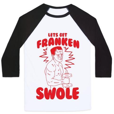 Virgin Teez  Baseball Tee Unisex Classic Baseball Tee / x-small / White/Black LET'S GET FRANKEN-SWOLE UNISEX CLASSIC BASEBALL TEE