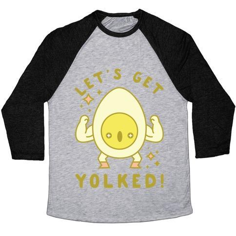 Virgin Teez  Baseball Tee Unisex Tri-Blend Baseball Tee / small / Athletic Gray / Black LET'S GET YOLKED UNISEX TRI-BLEND BASEBALL TEE