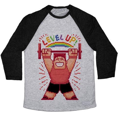 Virgin Teez  Baseball Tee Unisex Tri-Blend Baseball Tee / small / Athletic Gray / Black LEVEL UP! UNISEX TRI-BLEND BASEBALL TEE