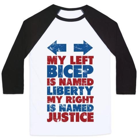 Virgin Teez  Baseball Tee Unisex Classic Baseball Tee / x-small / White/Black LIBERTY AND JUSTICE UNISEX CLASSIC BASEBALL TEE