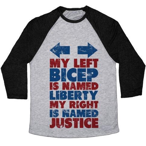 Virgin Teez  Baseball Tee Unisex Tri-Blend Baseball Tee / small / Athletic Gray / Black LIBERTY AND JUSTICE UNISEX TRI-BLEND BASEBALL TEE