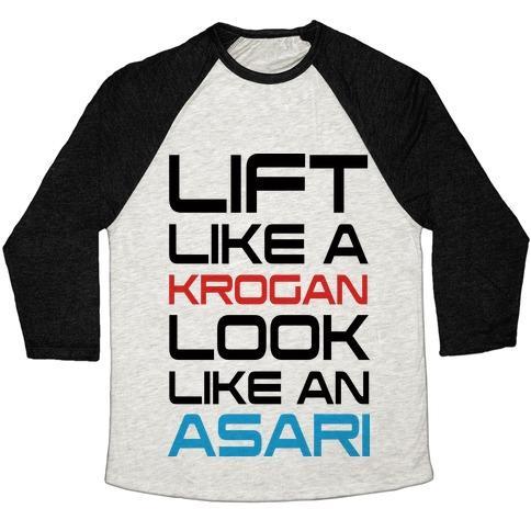 Virgin Teez  Baseball Tee Unisex Tri-Blend Baseball Tee / small / Oatmeal / Black LIFT LIKE A KROGAN LOOK LIKE AN ASARI UNISEX TRI-BLEND BASEBALL TEE
