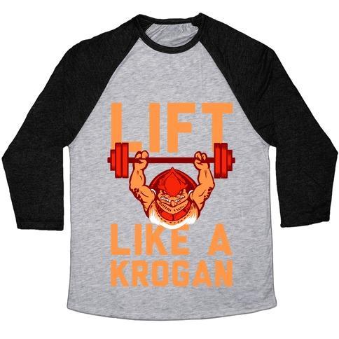 Virgin Teez  Baseball Tee Unisex Tri-Blend Baseball Tee / small / Athletic Gray / Black LIFT LIKE A KROGAN UNISEX TRI-BLEND BASEBALL TEE