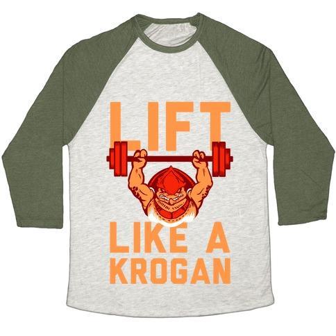 Virgin Teez  Baseball Tee Unisex Tri-Blend Baseball Tee / small / Oatmeal / Moss LIFT LIKE A KROGAN UNISEX TRI-BLEND BASEBALL TEE