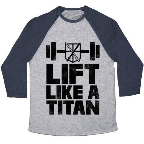 Virgin Teez  Baseball Tee Unisex Tri-Blend Baseball Tee / small / Athletic Gray / Navy LIFT LIKE A TITAN UNISEX TRI-BLEND BASEBALL TEE