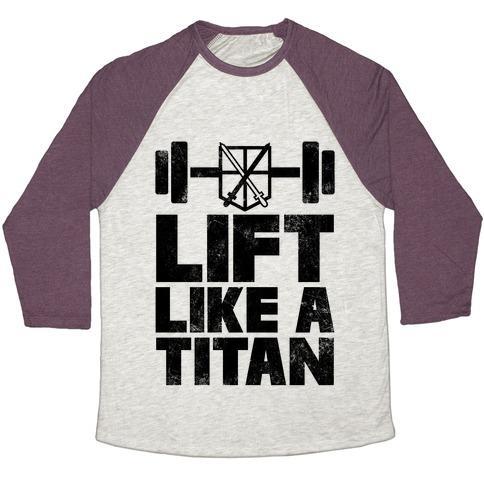 Virgin Teez  Baseball Tee Unisex Tri-Blend Baseball Tee / small / Oatmeal / Maroon LIFT LIKE A TITAN UNISEX TRI-BLEND BASEBALL TEE