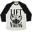 Virgin Teez  Baseball Tee Unisex Tri-Blend Baseball Tee / small / Oatmeal / Black LIFT LIKE A VIKING UNISEX TRI-BLEND BASEBALL TEE