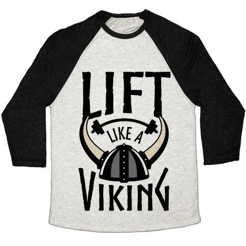Virgin Teez  Baseball Tee Unisex Tri-Blend Baseball Tee / small / Oatmeal / Black LIFT LIKE A VIKING UNISEX TRI-BLEND BASEBALL TEE