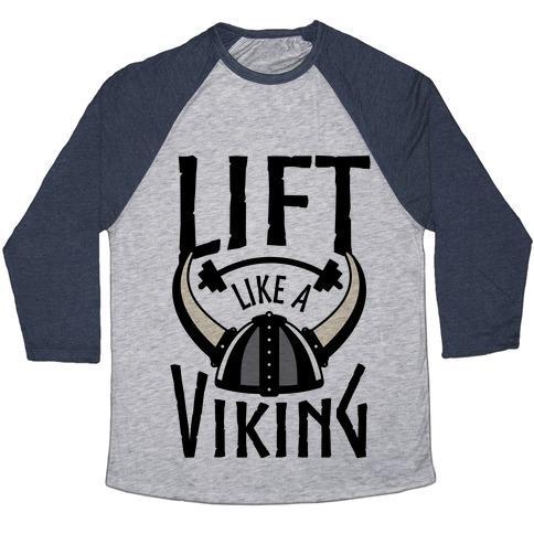 Virgin Teez  Baseball Tee Unisex Tri-Blend Baseball Tee / small / Athletic Gray / Navy LIFT LIKE A VIKING UNISEX TRI-BLEND BASEBALL TEE