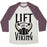 Virgin Teez  Baseball Tee Unisex Tri-Blend Baseball Tee / small / Oatmeal / Maroon LIFT LIKE A VIKING UNISEX TRI-BLEND BASEBALL TEE