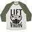 Virgin Teez  Baseball Tee Unisex Tri-Blend Baseball Tee / small / Oatmeal / Moss LIFT LIKE A VIKING UNISEX TRI-BLEND BASEBALL TEE