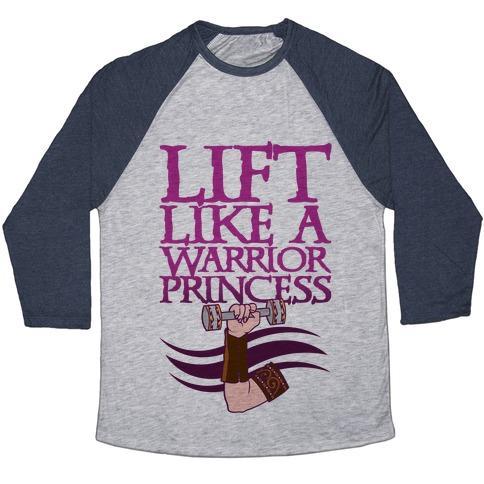 Virgin Teez  Baseball Tee Unisex Tri-Blend Baseball Tee / small / Athletic Gray / Navy LIFT LIKE A WARRIOR PRINCESS UNISEX TRI-BLEND BASEBALL TEE