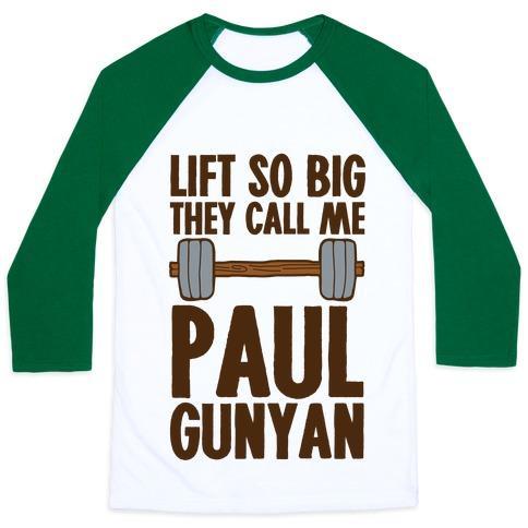 Virgin Teez  Baseball Tee Unisex Classic Baseball Tee / x-small / White/Dark Green LIFT SO BIG THEY CALL ME PAUL GUNYAN UNISEX CLASSIC BASEBALL TEE