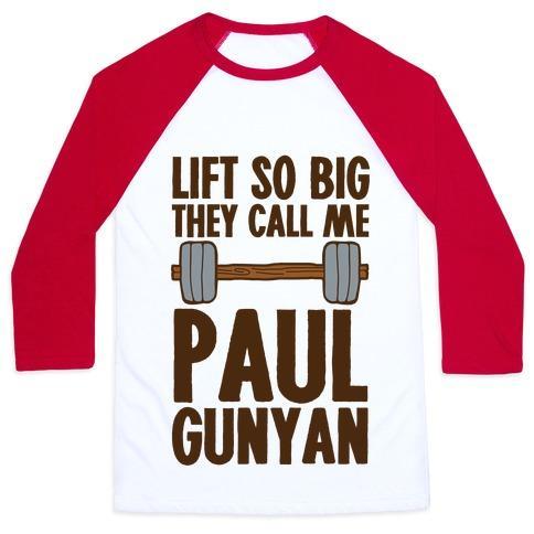 Virgin Teez  Baseball Tee Unisex Classic Baseball Tee / x-small / White/Red LIFT SO BIG THEY CALL ME PAUL GUNYAN UNISEX CLASSIC BASEBALL TEE
