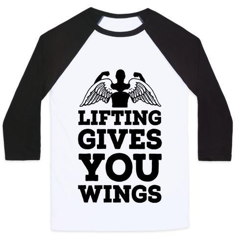 Virgin Teez  Baseball Tee Unisex Classic Baseball Tee / x-small / White/Black LIFTING GIVES YOU WINGS UNISEX CLASSIC BASEBALL TEE