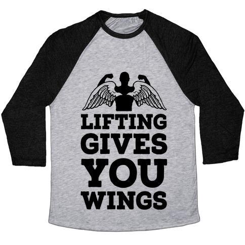 Virgin Teez  Baseball Tee Unisex Tri-Blend Baseball Tee / small / Athletic Gray / Black LIFTING GIVES YOU WINGS UNISEX TRI-BLEND BASEBALL TEE